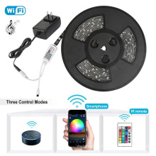 16.4ft 7.2W/M DC12V SMD5050 RGB 150leds Wifi Control LED Strip Set+Work with Alexa WIFI Remote +12V 2A Power Adapter